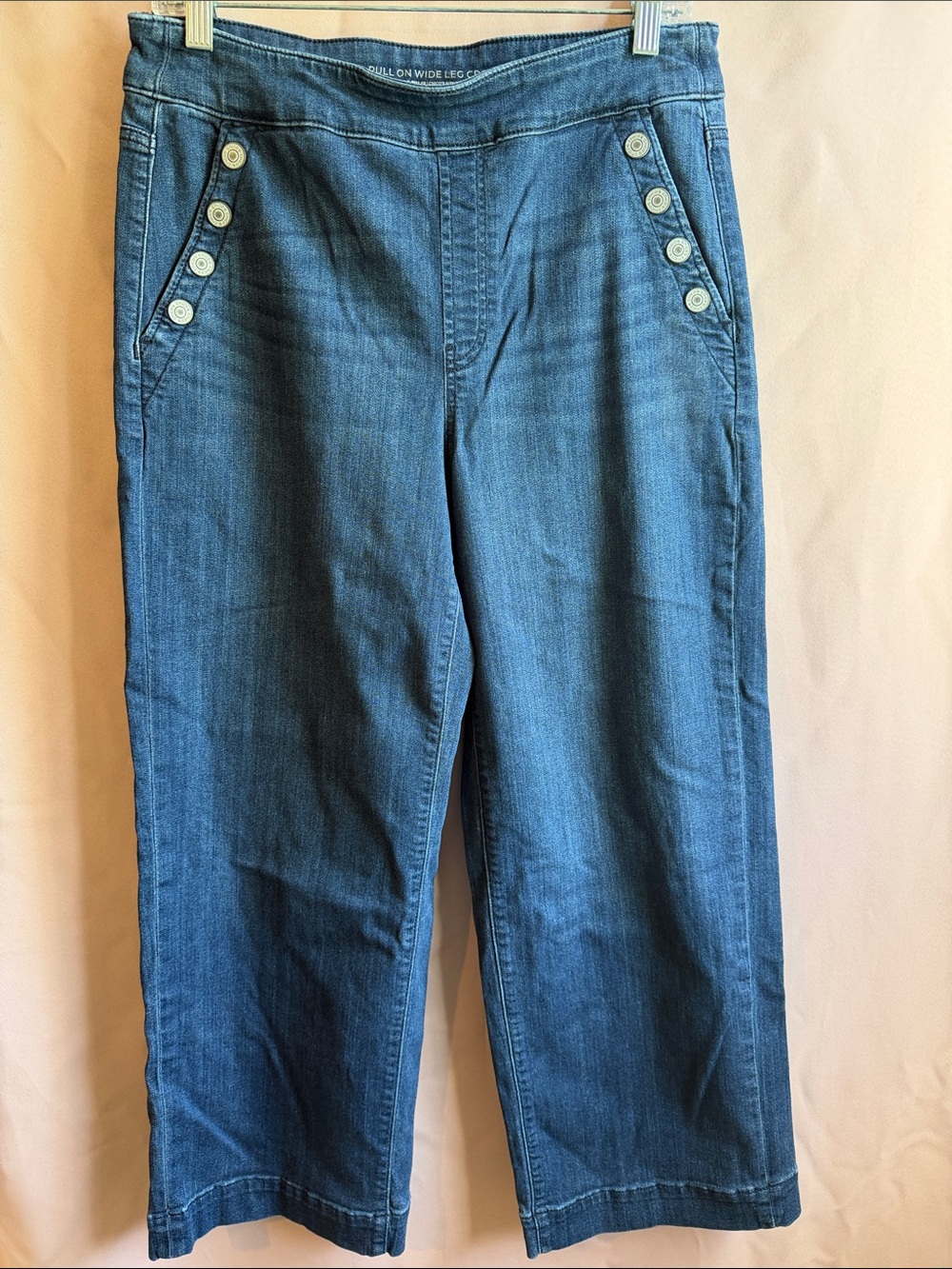 Chico's Blue Wide Leg Jeans with Button-Trim Pockets